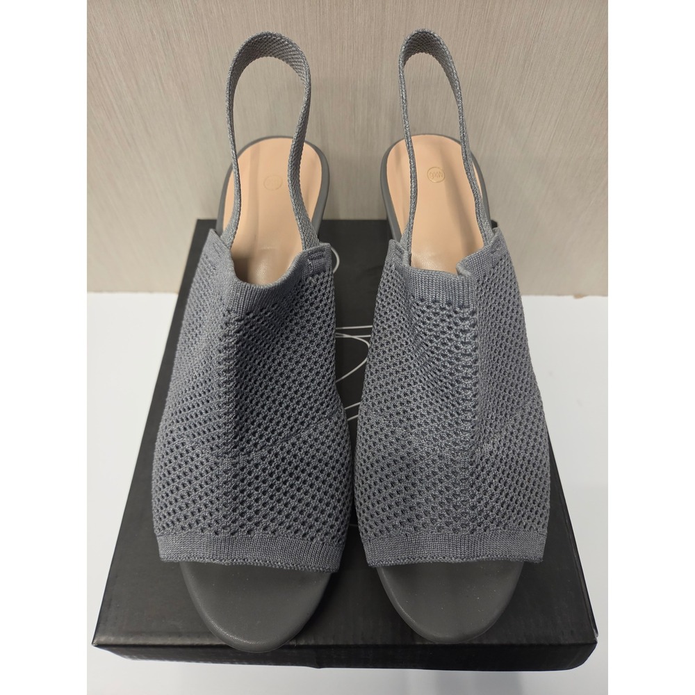 Mysoft JD07 Grey Knit Block Heel Slingback Sandals Women 9.5W Open Toe